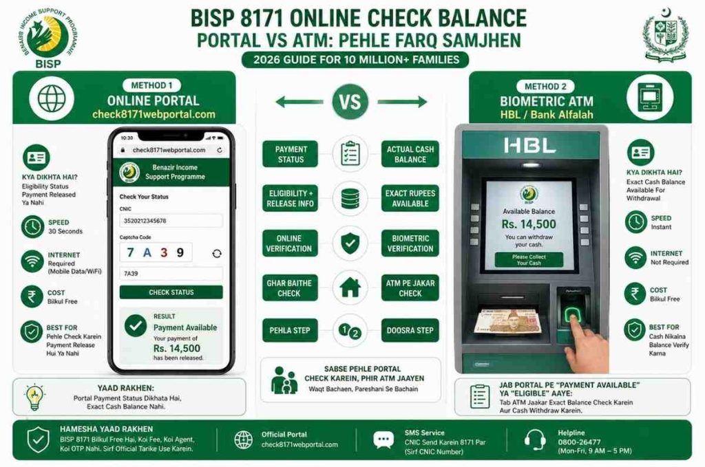 BISP 8171 online check balance, portal vs ATM farq: payment status vs actual cash balance 2026